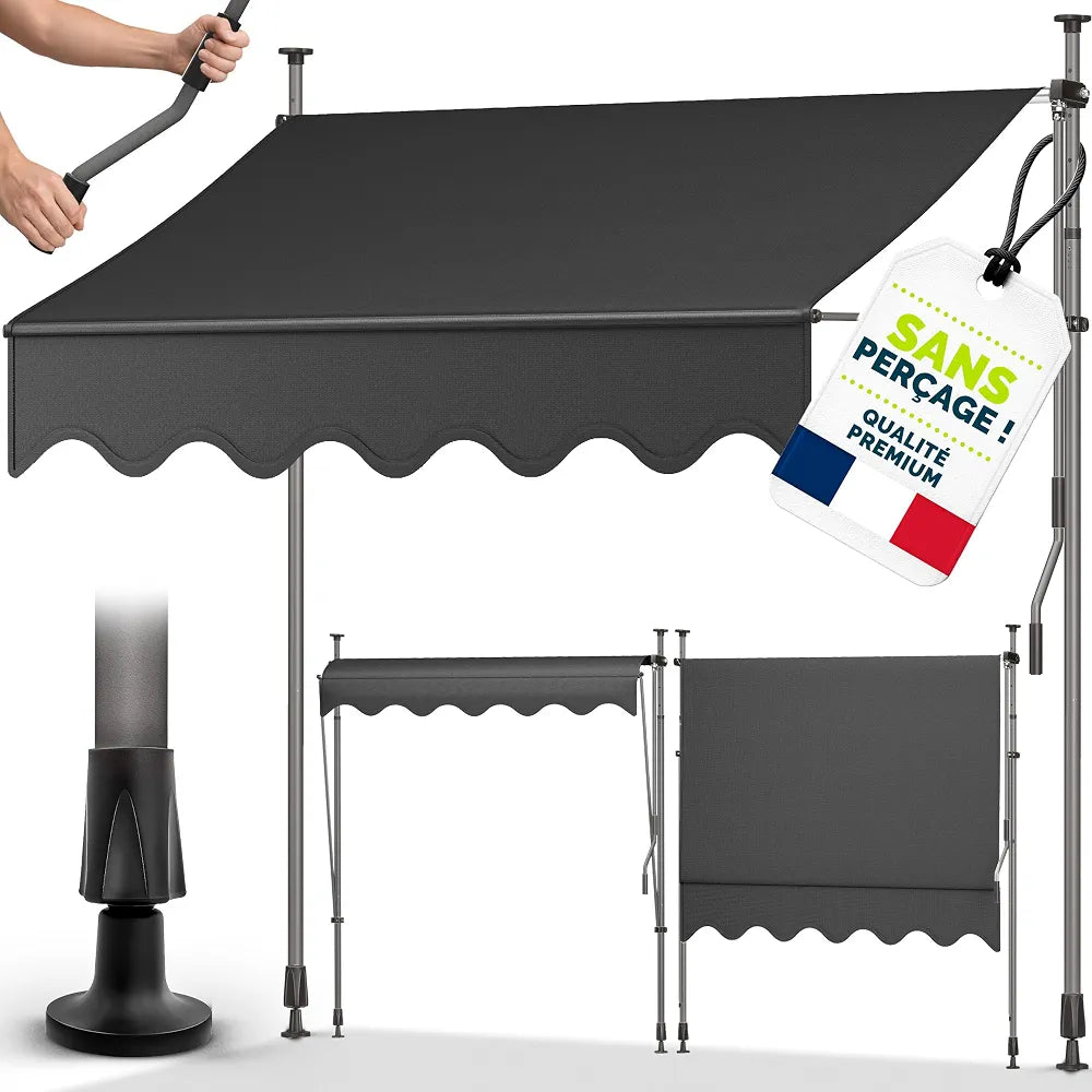 tillvex Store Banne Manuel rétractable avec manivelle pour Le Balcon | Marquise de terrasse sans percement | Marquise Soleil de Balcon auvent téléscopique 