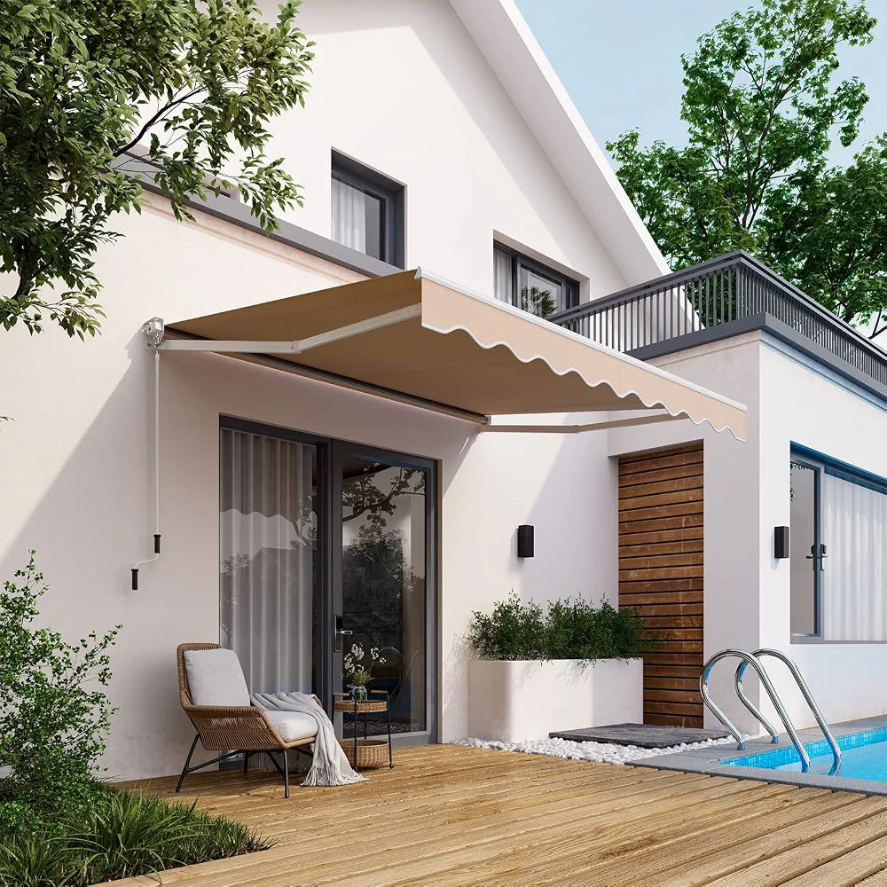 RELAX4LIFE Store Banne Manuel Rétractable avec Manivelle, Auvent Balcon en Polyester Anti-UV, Cadre en Alu, Inclinaison 40°-100°, Store Banne pour Porte, Fenêtre, Terrasse 