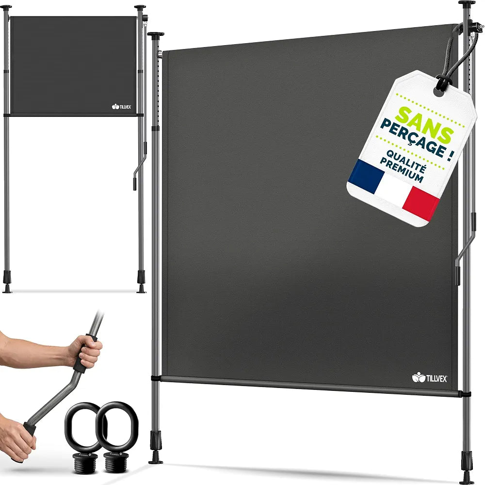 tillvex Store vertical 150 x 310 cm anthracite avec manivelle sans perçage | Brise-vue extensible et opaque | Store vertical pour balcon, terrasse, jardin | Store brise-vue résistant aux intempéries