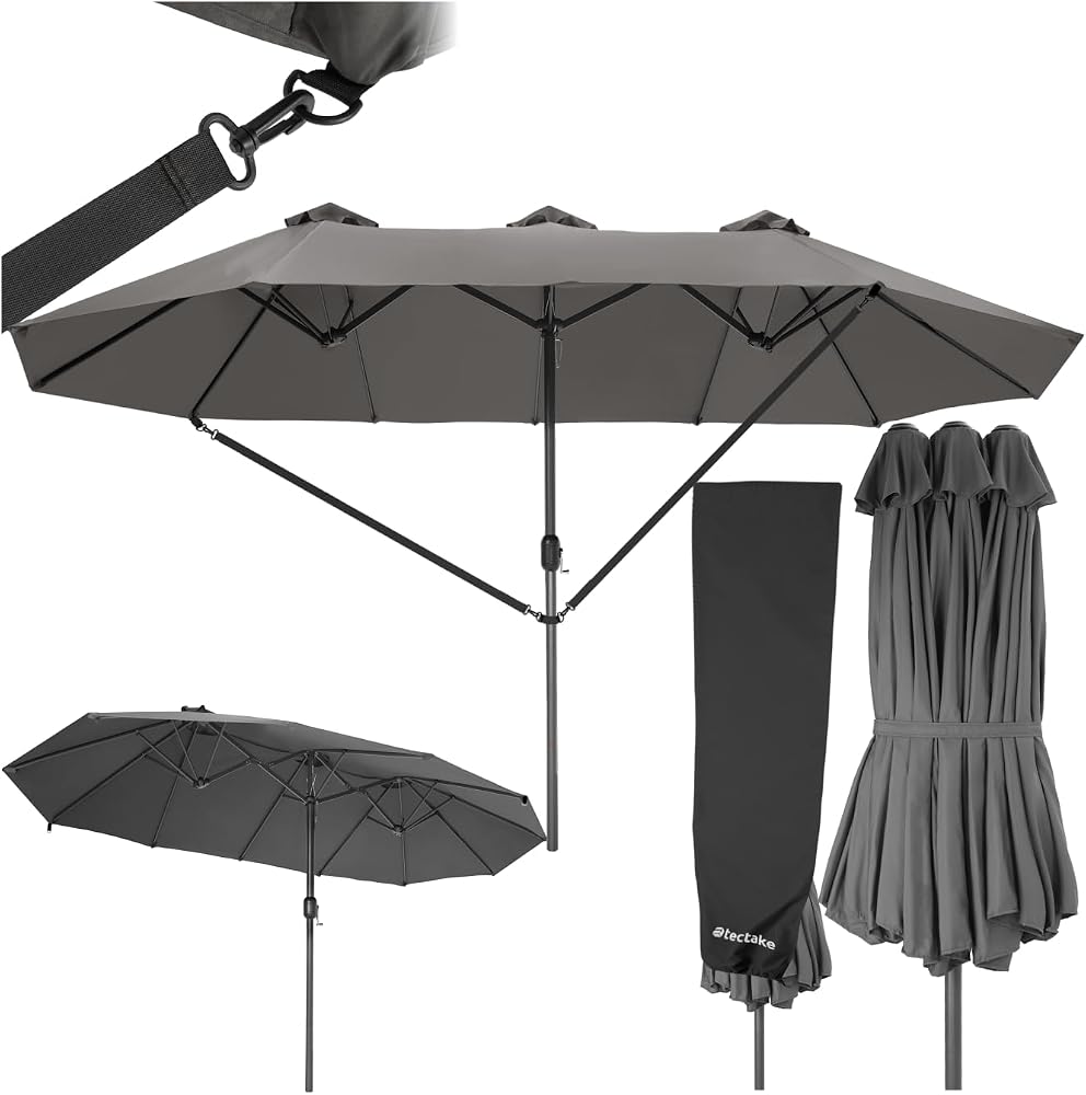tectake® Parasol de Jardin Exterieur Parasol Double Rectangulaire à manivelle Cadre en Aluminium avec 1 Mât 460 x 270 x 241 cm, Protection UV 50+, Résistant au vent, pour Salon de jardin